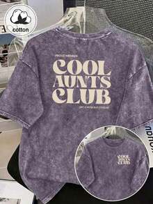 Camiseta de manga corta con estampado de gato interesante, top de diseño exclusivo y lindo, camiseta para mujer de talla grande, camiseta de algodón lavado, ropa casual de talla grande para mujer, tela con estampado de copos de nieve, top casual de cuello redondo cómodo de talla grande, camiseta vintage desgastada, ropa de mujer de talla grande, ropa de primavera/verano - Púrpura malva - Ver 11