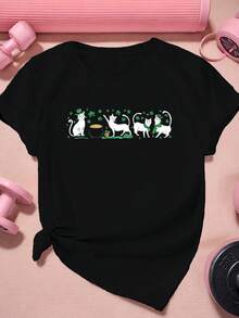 Camiseta deportiva de manga corta para mujer de talla para el día de San Patricio con diseño de gatos. - Negro - Ver 7