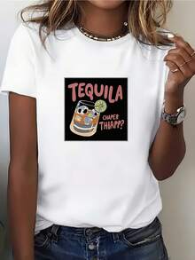 Camiseta de manga corta de 180 g con estampado "Fun Tequila Time" – Regalo de verano perfecto para familias, camiseta para actividades de team building de empresas, diseño moderno de cuello redondo para celebraciones. - Blanco - Ver 1
