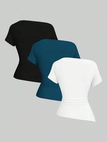 Camiseta Casual de Hombro Asimétrico para Mujer JJSab - Multicolor 3 - Ver 2
