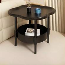 Mesa auxiliar minimalista moderna de plástico - Diseño de cuatrifolio súper resistente para sala de estar, estudio y dormitorio, mesa de noche multiusos con perfil ahorrador de espacio, fácil montaje, construcción ligera, patas antideslizantes, superficie lisa y fácil de limpiar, ideal para espacios pequeños, decoración moderna, lámparas, libros, bebidas, controles remotos y dispositivos de carga - Negro - Ver 3
