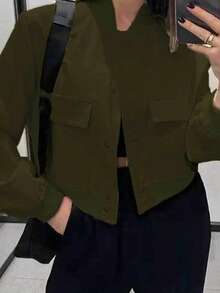 Plain Coat, Round Neck, Single-Breasted, Long Sleeves, Versatile, Spring 2026 - 黑色 - 查看 3