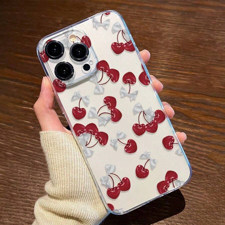 1 pezzo Custodia protettiva morbida e trasparente con fiocco e ciliegie, compatibile con iPhone 17/17 Air/17 Pro/17 Pro Max, Honor, Galaxy A04e/12/A13/A14/A34/A50/A52/A53/A54/S21/S22/S23/S24/S25/S25Ultra, 6A/7A/8A, 12T/13T - Multicolore - Visualizzare 1