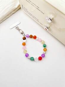 1pc Tie Dye Beaded CCB Faux Baroque Phone Lanyard, Minimalist Wrist Phone Anti-Lost Chain With Metal Spacer - Multicolor - View 14