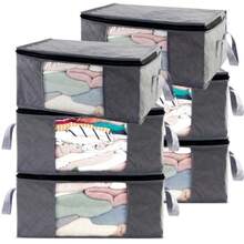 Contenedores de ropa de almacenamiento - Contenedores de 35 l, organizadores de ropa, organización para organizar mantas, colchas, suéteres, plegables, pequeñas bolsas de almacenamiento con tapas con - Paquete de 6 piezas gris - Ver 9