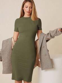 Vestido ajustado bajo con abertura - Verde militar - Ver 8