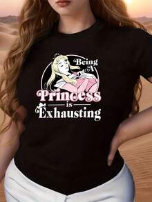 Illustration Of A Sleeping Princess That Conveys The Playful Irony Of Being Tired Of Being Perfect, With Details In Pink And White Tones And An Elegant Air. Casual, Comfortable, And Modern Women's T-Shirt For Everyday Use. - 黑色 - 查看 6