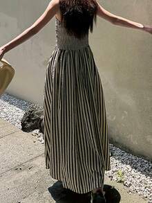 Ladies' Vacation Striped Printed Dress - Black - View 3