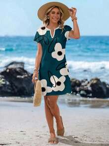Vestido corto minimalista casual con cuello en V, adecuado para primavera/verano - Multicolor 3 - Ver 7