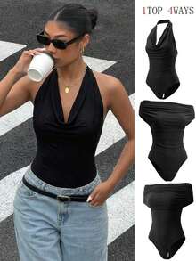 Body de punto negro versátil para mujer - Negro - Ver 8