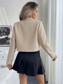 Women's Solid Color Long Sleeve Short Jacket With Utility Pockets, Spring And Autumn Clothing For Women - Apricot - View 2