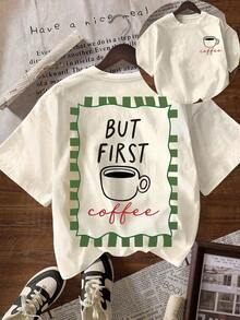 But First, Coffee. Women's Summer Blouses, Vacation, Women's T-Shirts, Summer, Plus Size, Casual Round Neck Short Sleeve T-Shirt For Women - 杏 - 查看 1