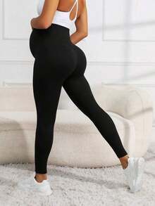 Yoga Basic Maternidad Leggings cintura cintura - Negro - Ver 2