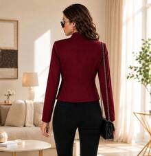 Women's Suebe Jacket Cardigan Fabric Details With Buttons - Burgundy - View 2