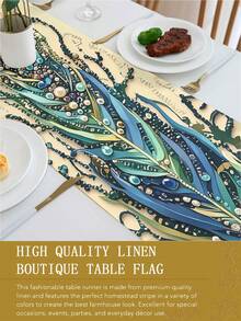 1pc Peacock Feather Printed Tablecloth, Available In Multiple Sizes, Suitable For Home Dining, Kitchen Decor, Home Decoration, Outdoor Party And Restaurant Decor, Linen Texture Appearance - Multicolor - View 7