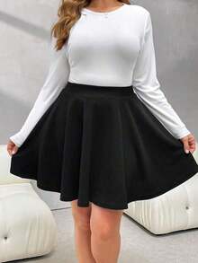 Basic A-Line Blue Skirt, Versatile And Comfortable For Everyday Wear, Fashionable For Plus-Size Women In Autumn And Winter - 黑色 - 查看 5