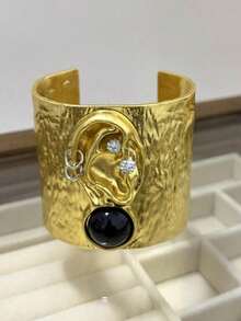 1pc Women's Elegant White Enamel Iris Leaf Bangle - Gold French Chic Design, Suitable For Daily And Party Wear, Versatile Jewelry For All Year Round - Golden Ears - View 4