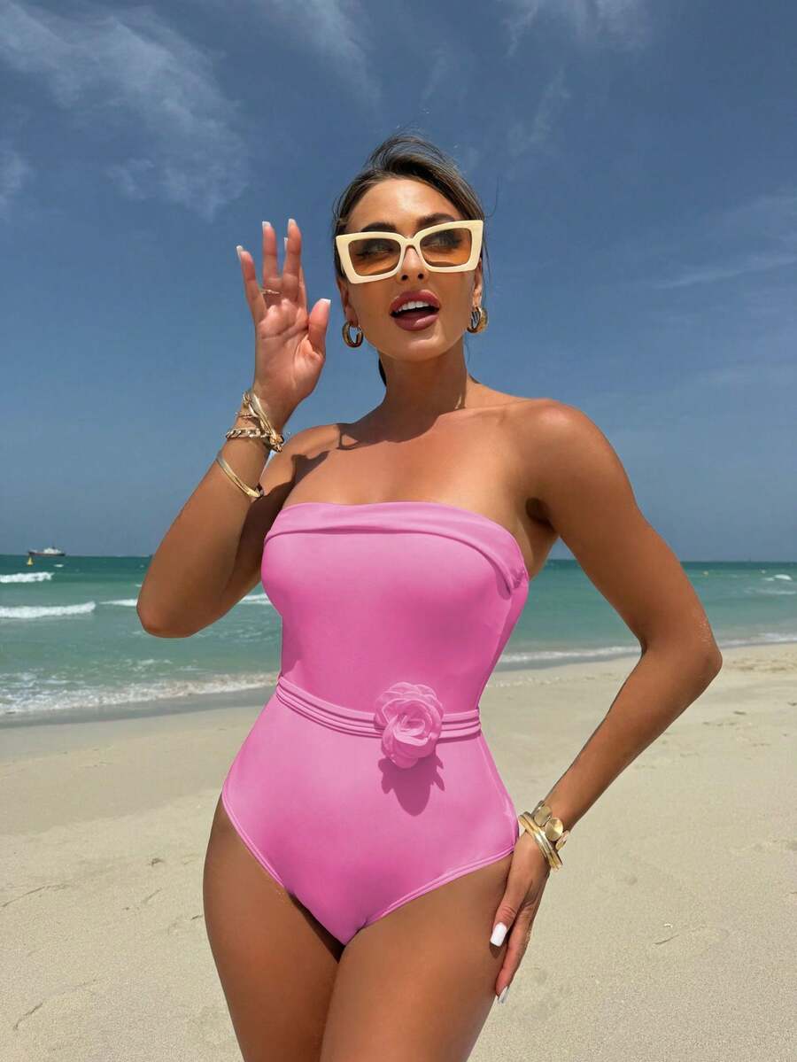 New Multi-Purpose One-Piece Swimsuit With Adjustable Straps And Floral Print Bikini. - Pink - View 1