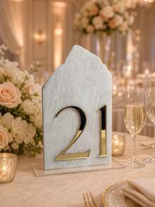1PC Wedding Table Number Plates | DIY | Price Cutting Decoration | Gold Mirror Acrylic, Adhesive-Backed Acrylic | Available In Gold, Silver, Black, And White For Table Number Plate Decoration, Gold Acrylic Lettering, Wedding Decorations, Personalized Commercial Signage - 7cm Adhesive Backing - View 3