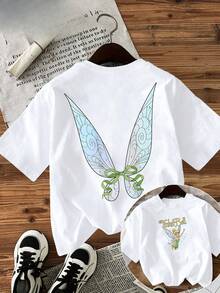 Camiseta casual de manga corta 100% algodón para mujer, con cuello redondo y diseño estampado de alas de , a la moda para primavera y verano. Camiseta casual de manga corta 100% algodón para mujer, estilo vintage de calle, unisex, holgada, para actividades al aire libre. Blusas para mujer. blusas.blusas casuales para dama. - Blanco - Ver 1