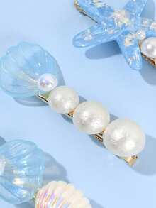 5 piezas Clips de pelo con tema oceánico, Clips de pelo con forma de concha de sirena y estrella de mar, Accesorios de moda para el cabello para niñas, Adecuado para vacaciones en la playa, uso diario, artículos esenciales para vacaciones - Multicolor - Ver 7