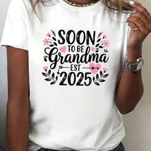 Camiseta de manga corta con estampado Grandma Est 06, estilo moderno y minimalista, informal para el día a día. - Blanco - Ver 1