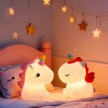 Children's Unicorn Night Light, Silicone Baby Care Nightlight, Dimmable LED Unicorn Lamp, USB Rechargeable Bedside Lamp, Unicorn Night Light, Suitable Gift For Girls, Infants And Girl, Bedroom & Kids Room Decor - White - View 1