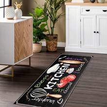 1pc Colorful Chalk Board Kitchen Pattern Printed Faux Wool TPR Bottom Doormat, Bathroom Mat, Kitchen Mat, Laundry Room Mat, Holiday Decor, Home Decor, Party Decor, Wedding Decor, Dining Decor - Multicolor - View 4