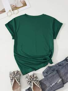 Women's Summer T-Shirt - Sparkling Cherry Design In Emerald Green, Loose Round Neck, Casual Top For Everyday Wear, Suitable For Parties And Outings - Machine Washable, Spring/Summer Style, Comfortable Fabric, Short Sleeve T-Shirt With Modern Print, Soft Texture, Fashionable Summer Clothing, Spring/Summer Garment - 藍色 - 查看 10