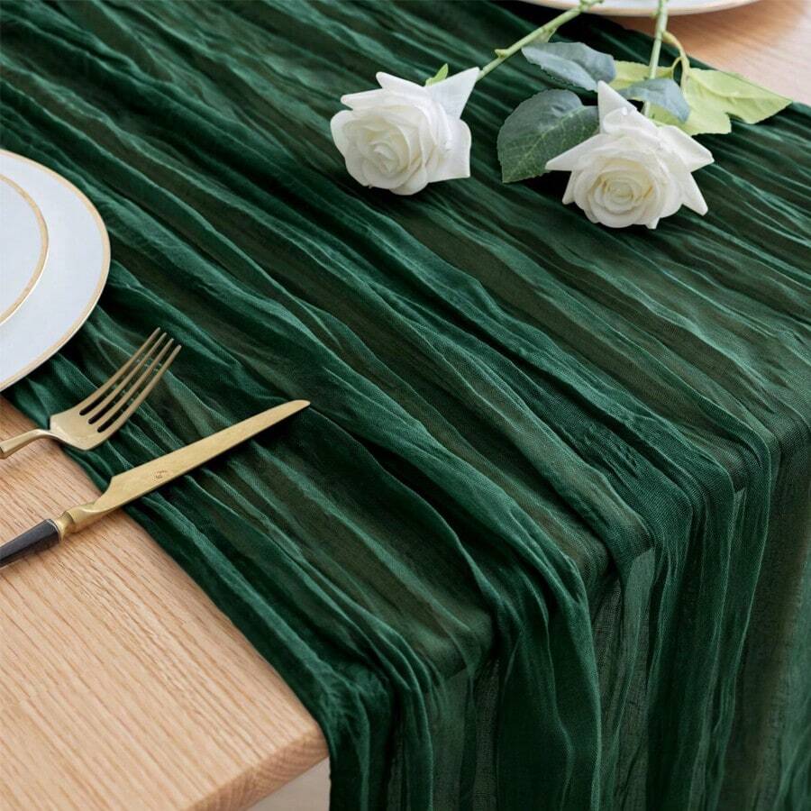 1 tấm khăn trải bàn vải voan mỏng kiểu Bohemian dài 3 mét, màu xanh rêu, chất liệu vải voan mỏng nhẹ, thích hợp trang trí cho đám cưới, sinh nhật, tiệc mừng em bé, tiệc tùng. - Màu xanh lá cây đậm - Xem 1