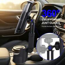 xnyocn Giá đỡ máy tính bảng gắn vào khay đựng cốc, giá đỡ điện thoại gắn trên cốc xe hơi chắc chắn với đế điều chỉnh được, giá đỡ máy tính bảng để bàn xoay 360° tương thích với iPad Pro 12.9/11, Air, Minitab và tất cả các loại điện thoại thông minh, đế cắm chắc chắn cho ô tô, xe tải và SUV. - Xem 5
