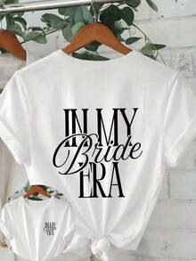 Camiseta Holgada Sencilla Mujer Estilo Moderno Women's Daily Casual Bride Era Has Arrived/Officially Entered Bride Mode/I Am Now In The Bride Legend. Sudadera de manga corta con cuello redondo para primavera, otoño e invierno, adecuada para el Día de San Valentín/Regreso a clases, camiseta blanca de verano para mujer con estampado gráfico,  verano 2026. - Blanco - Ver 6