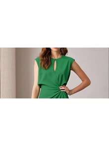 Vestido corto tipo cadera liso estilo francés, elegante y moderno, nueva colección primavera 2026 estilo europeo americano - Verde - Ver 2