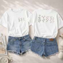 Camiseta de algodón de manga corta para mujer, talla grande, con estampado floral pequeño y conjunto de shorts de mezclilla; 1 pieza. Camiseta Blanca para Mujer con Estampado Floral Pequeño y Conjunto de Shorts de Mezclilla para Uso Diario, Regalos de Cumpleaños, Regalos de Halloween, o como Camiseta Conmemorativa para Amigos o Seres Queridos, También Adecuada como Sudadera, Entrega Rápida, 100% Algodón - Blanco - Ver 6