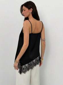 Top de tirantes de mujer con encaje y bajo asimétrico - Negro - Ver 7