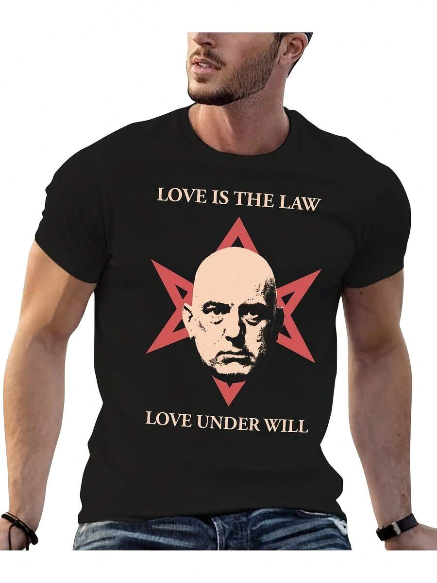 Unisex Aleister Crowley Print T-Shirt For Men And Women, Soft And Essential For Year-Round Casual Wear. Versatile Style For Any Occasion, Affordable Everyday Wear, And A Perfect Gift For Fans And Friends. With A Crisp, Streamlined Cut, This Garment Creates A Clean And Vibrant Look. Its Relaxed Yet Flattering Silhouette Suits All Body Types, Offering A Style That Is Both Casual And Sophisticated. - 黑色 - 查看 1