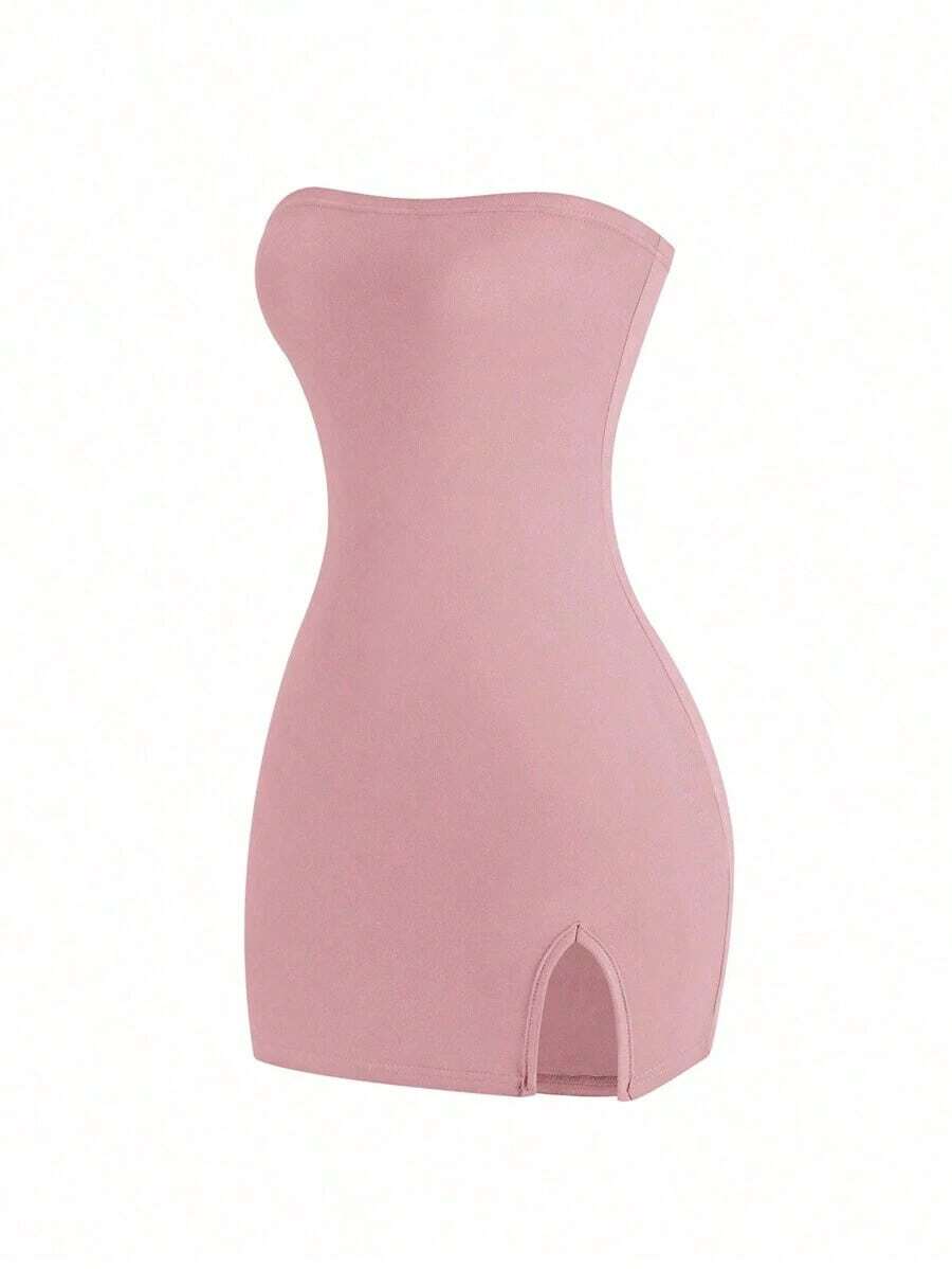 Vestido negro sin tirantes para mujer, minivestido corto - Rosa vieja - Ver 1