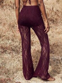 Pantalones elegantes de cintura alta con volantes de encaje para mujer, para citas, salidas nocturnas, para otoño e invierno - Granada - Ver 2