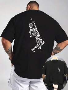 Nouveau-shirt décontracté pour homme, idéal pour l'éé, avec un col rond côtelé et des manches courtes, confectionné en tissu tricoté pour une sensation rafraîchissante et confortable. Il présente une recto verso avec un motif sportif de tennis, parfait pour les activités de plein. - Noir - Voir 7