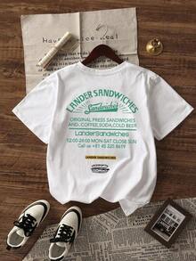 New White Short Sleeve Summer T-Shirt, English Print, Loose Fit, For Petite Women, Casual In-Style - 白色的 - 查看 2