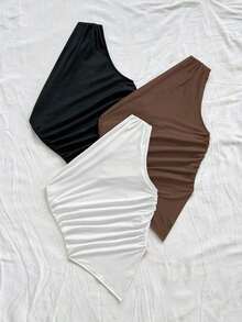 3 piezas Conjunto informal de verano de 2 piezas para mujer con parte superior de hombro asimétrico y bajo asimétrico, adecuado para volver al colegio, té de la tarde, casual, invitada a boda en la playa, brunch de graduación, Día de San Patricio, - Multicolor 4 - Ver 4