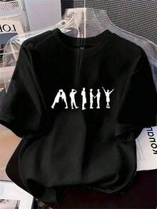 100% algodón puro, transpirable y agradable para la piel. Diseño clásico de cuello redondo, corte ajustado y adecuado para todo tipo de cuerpos. Estampado de moda con estilo minimalista y de alta calidad. Diseño unisex perfecto para conjuntos de pareja, ideal para el transporte diario, citas, ocio y ropa urbana - versátil y atemporal. - Negro - Ver 1