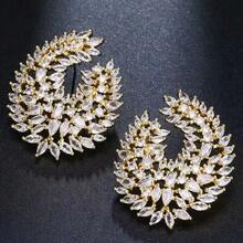 2件套设计师款立方氧化锆镶嵌白色宝石新娘首饰，对称大耳环，适合婚礼和选美比赛 - 銀色 - 查看 5