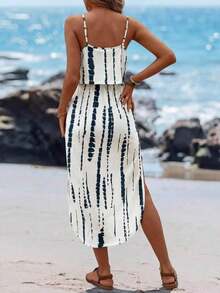 Vestido midi sin mangas con efecto tie-dye, con cintura ajustable y abertura, para el verano - Multicolor 2 - Ver 2
