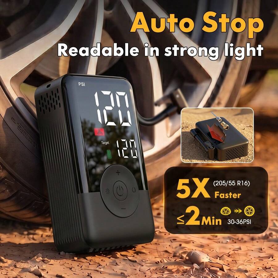 CARSUN Carson Tire Inflator Portable Air Compressor, 150PSI 12V DC Auto Pump With Digital Pressure Gauge, Emergency LED Light Suitable For Bicycle, Balloon, Green, Car, Auto Parts, Car Accessories, Car Decor