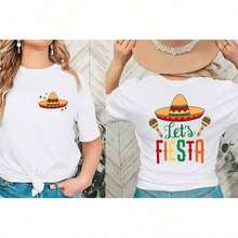 Cinco De Mayo T Shirt for Women: Let's Fiesta Shirts Funny Mexican Party Tee Sombrero 5 De Mayo Graphic Tops, - Ideal para el Verano - Blanco - Ver 3