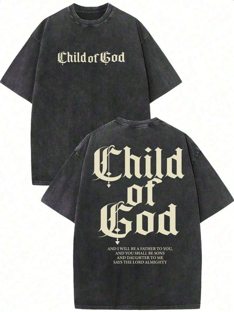 Camiseta de manga corta de verano con cuello redondo y estampado de letras para hombres Manfinity - Negro - Ver 1