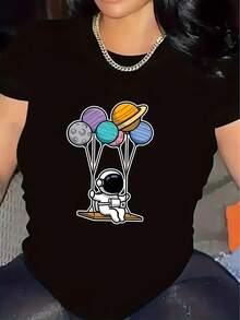 Women's Short Sleeve Crew Neck T-Shirt - Casual Summer And Spring Blouse With Short Sleeves And Crew Neck, Opaque Machine Washable Top, Casual Fit For Casual Outfits - In Stock (No-) - Women's Clothing - 黑色 - 查看 6