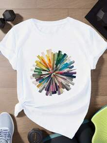 Camiseta Deportiva de Manga Corta para Mujer con Diseño Abstracto de Pinceladasuna camiseta estampada muy distintiva / estilo unisex / adecuada tanto para hombres como para mujeres / resistente a las arrugas / transpirable - Blanco - Ver 1