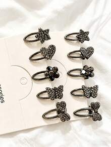 10/5pcs Small Rhinestone Heart Metal Alligator Hair Clips, Suitable For 14-16 Year Old Girls, Cool Side Bangs Clip, Versatile Girl Hair Accessory - Multicolor - View 2